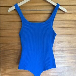 Love Tree Vibrant Blue Ribbed Bodysuit Square Neck Sleeveless | Size M